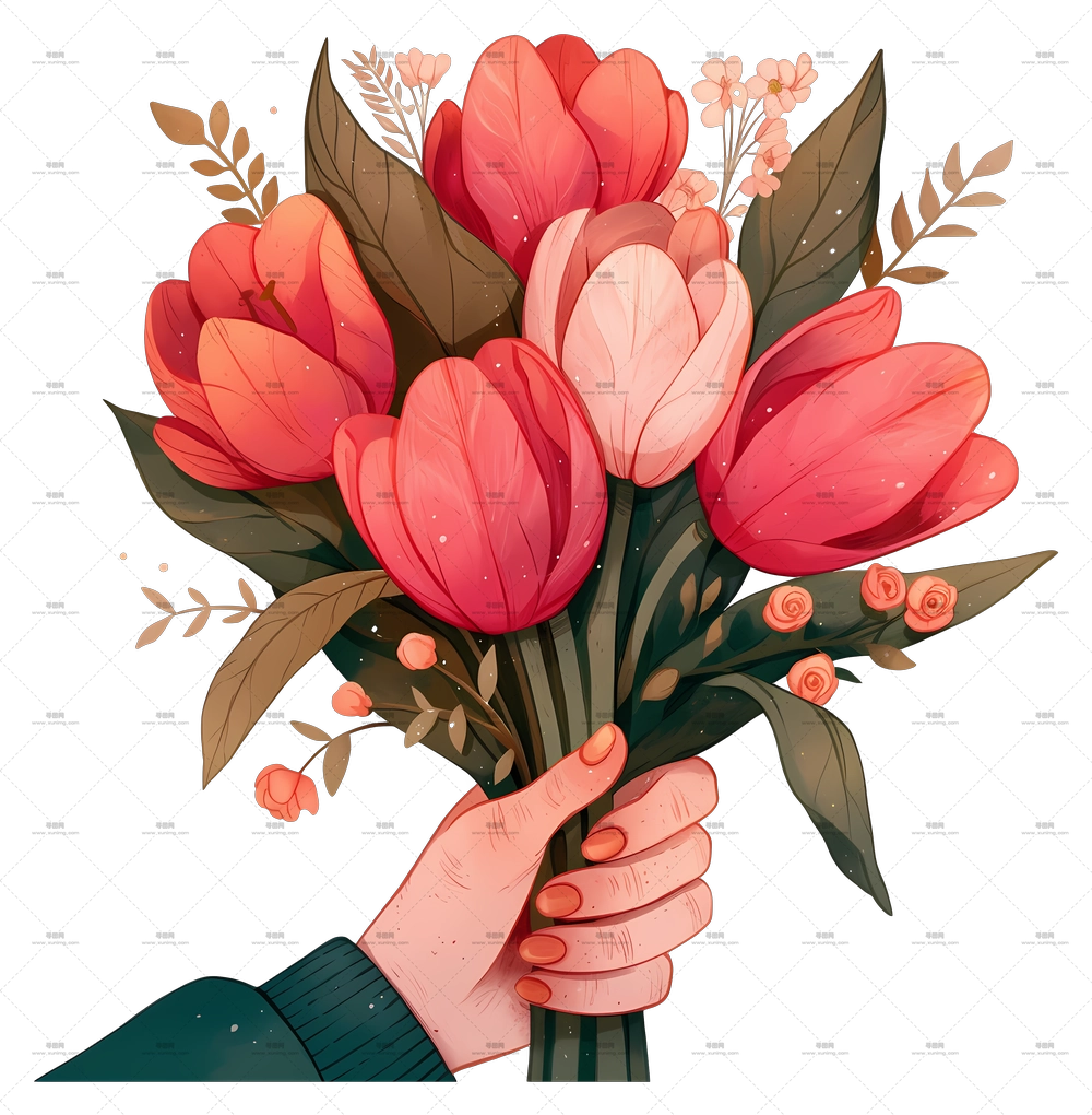 手捧郁金香 – 手捧郁金香花束PNG免抠图预览图