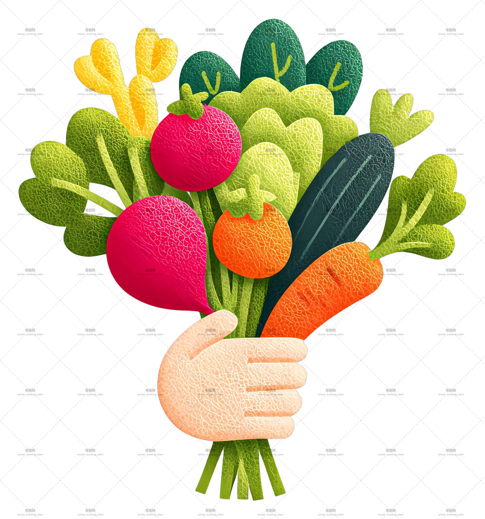 手捧新鲜蔬菜 – 新鲜蔬菜花束，多彩芬芳PNG免抠图预览图