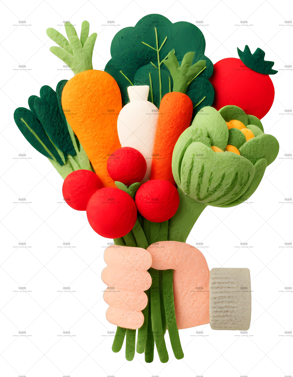 手捧新鲜蔬菜 – 多彩蔬菜花束PNG免抠图预览图