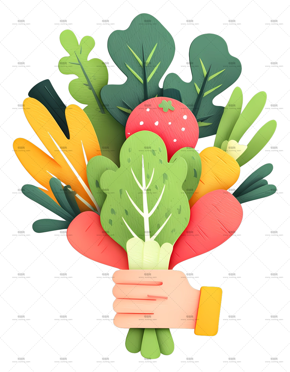 手捧新鲜蔬菜 – 多彩蔬菜花束PNG免抠图预览图