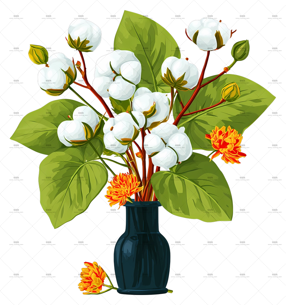 棉花花艺 – 瓶中装饰棉花花束PNG免抠图预览图