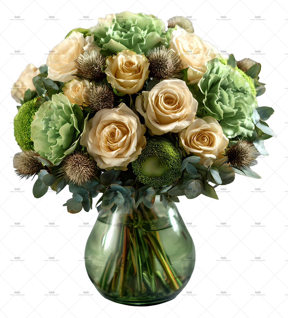 雅致花束 翠绿色 – 瓶中雅致花卉花束PNG免抠图预览图