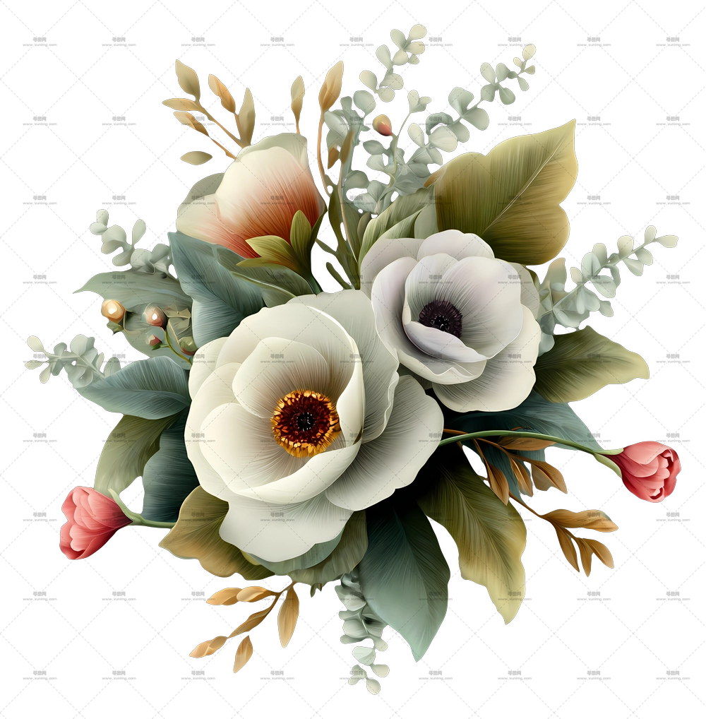 优雅花束 薄荷绿 – 精美花卉花束PNG免抠图预览图