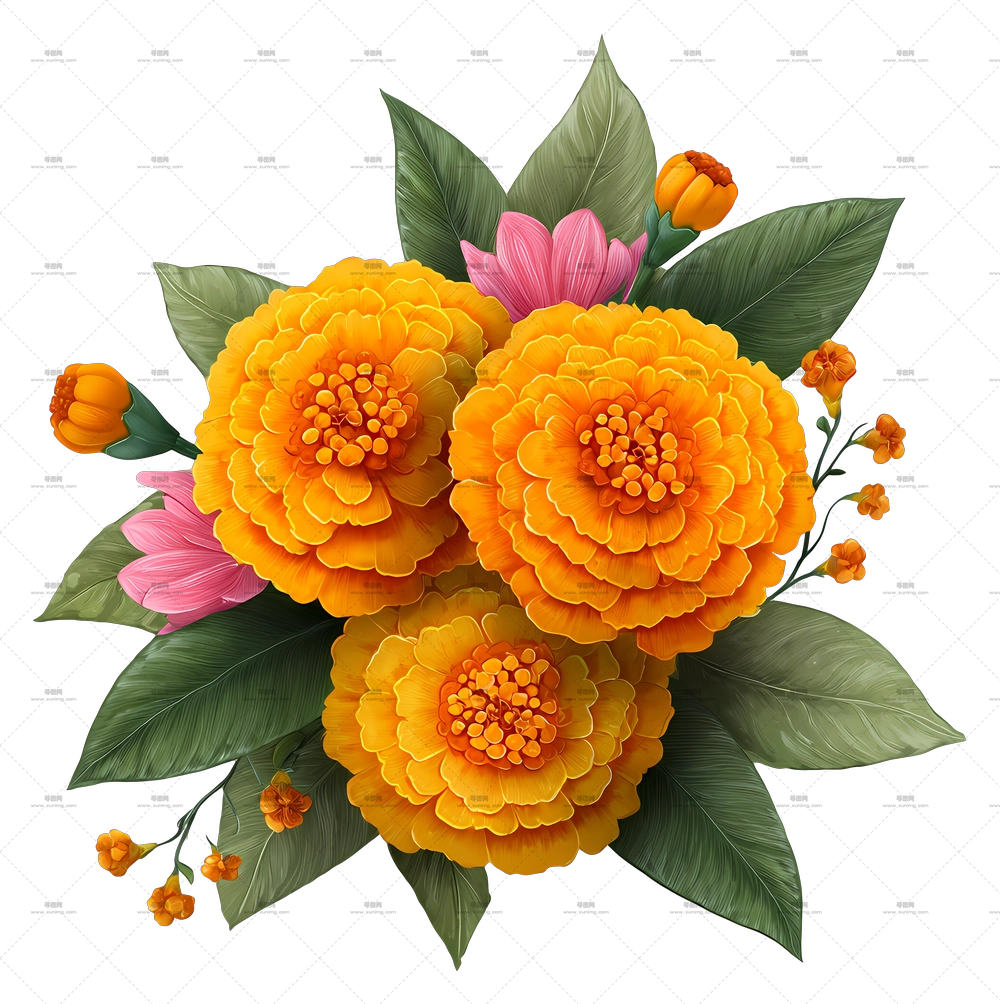 水彩花束 – 生动的万寿菊花束PNG免抠图预览图 水彩花束 – 生动的万寿菊花束PNG免抠图预览图