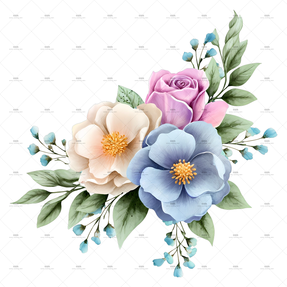 水彩花卉角落 – 多彩花卉束PNG免抠图预览图