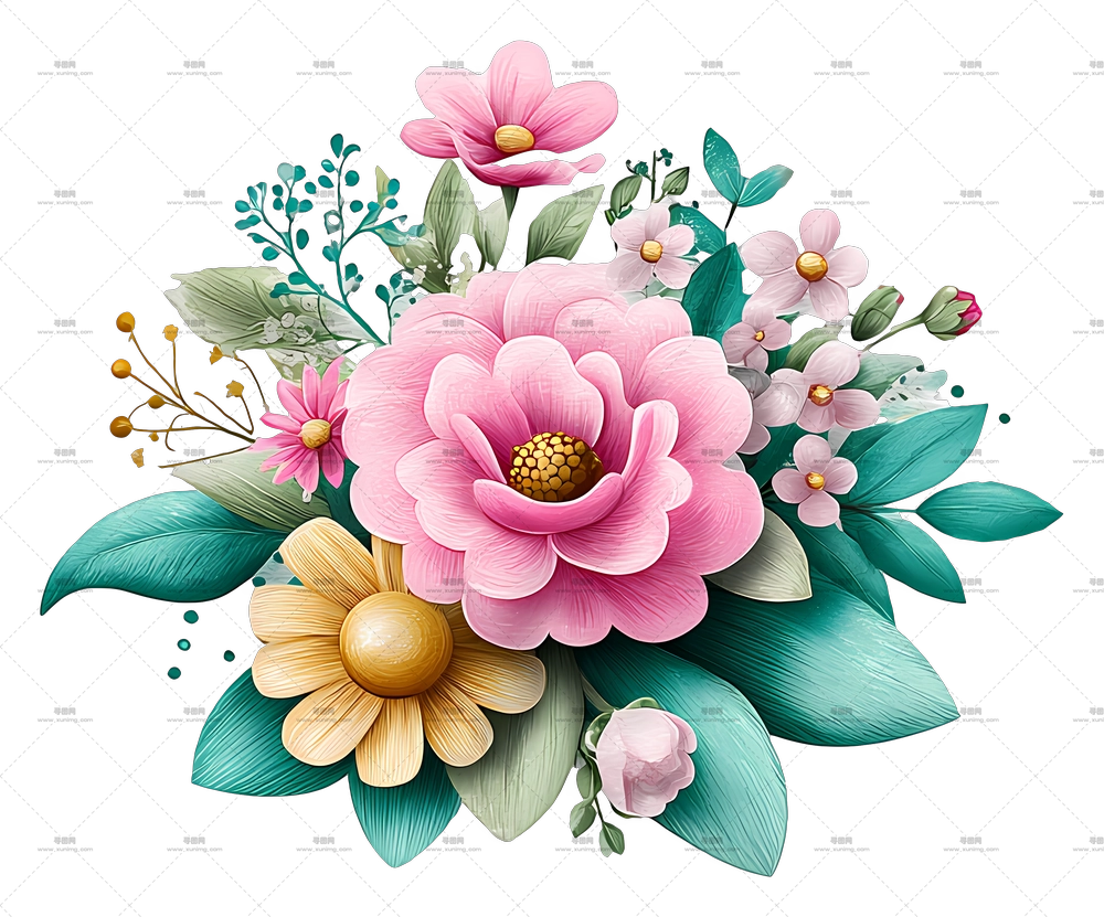 夏日水彩 – 美丽花束PNG免抠图预览图