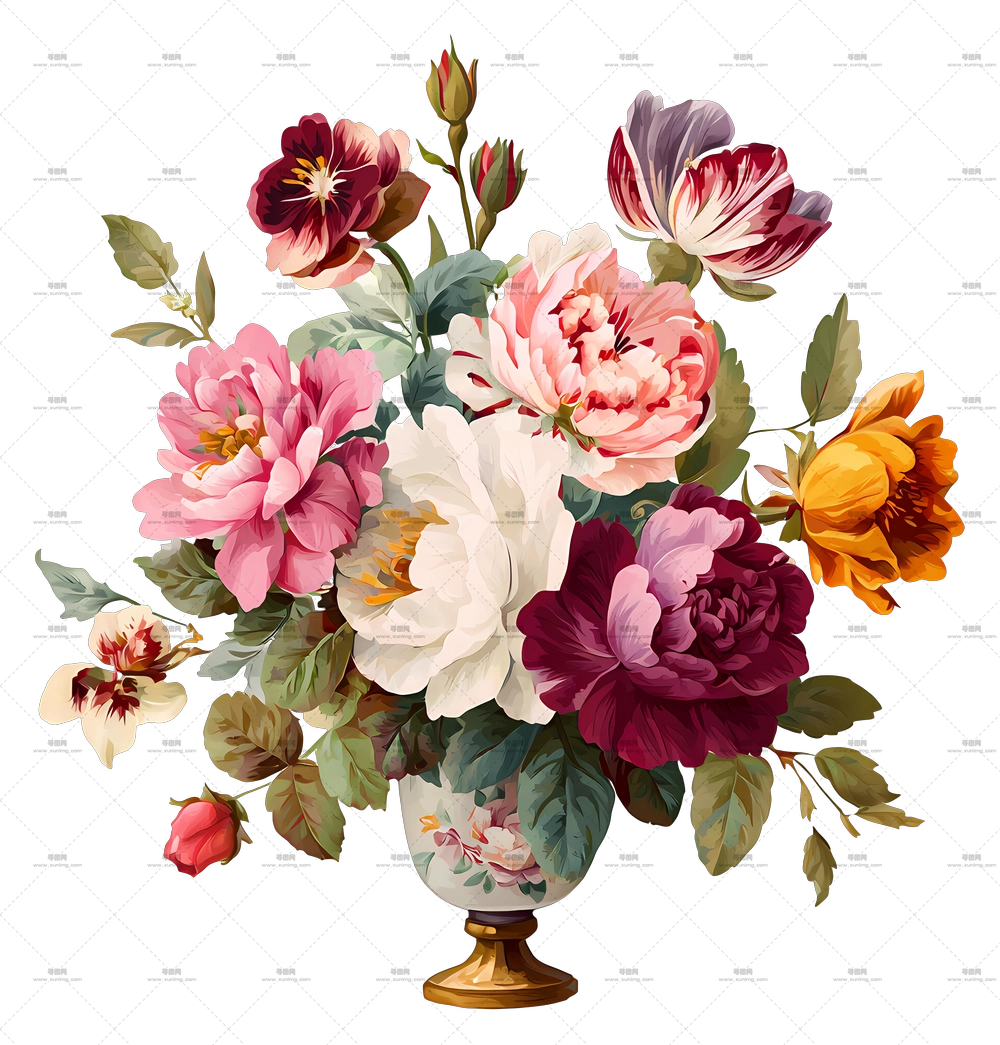 复古花卉摆设 – 优雅的花束PNG免抠图预览图