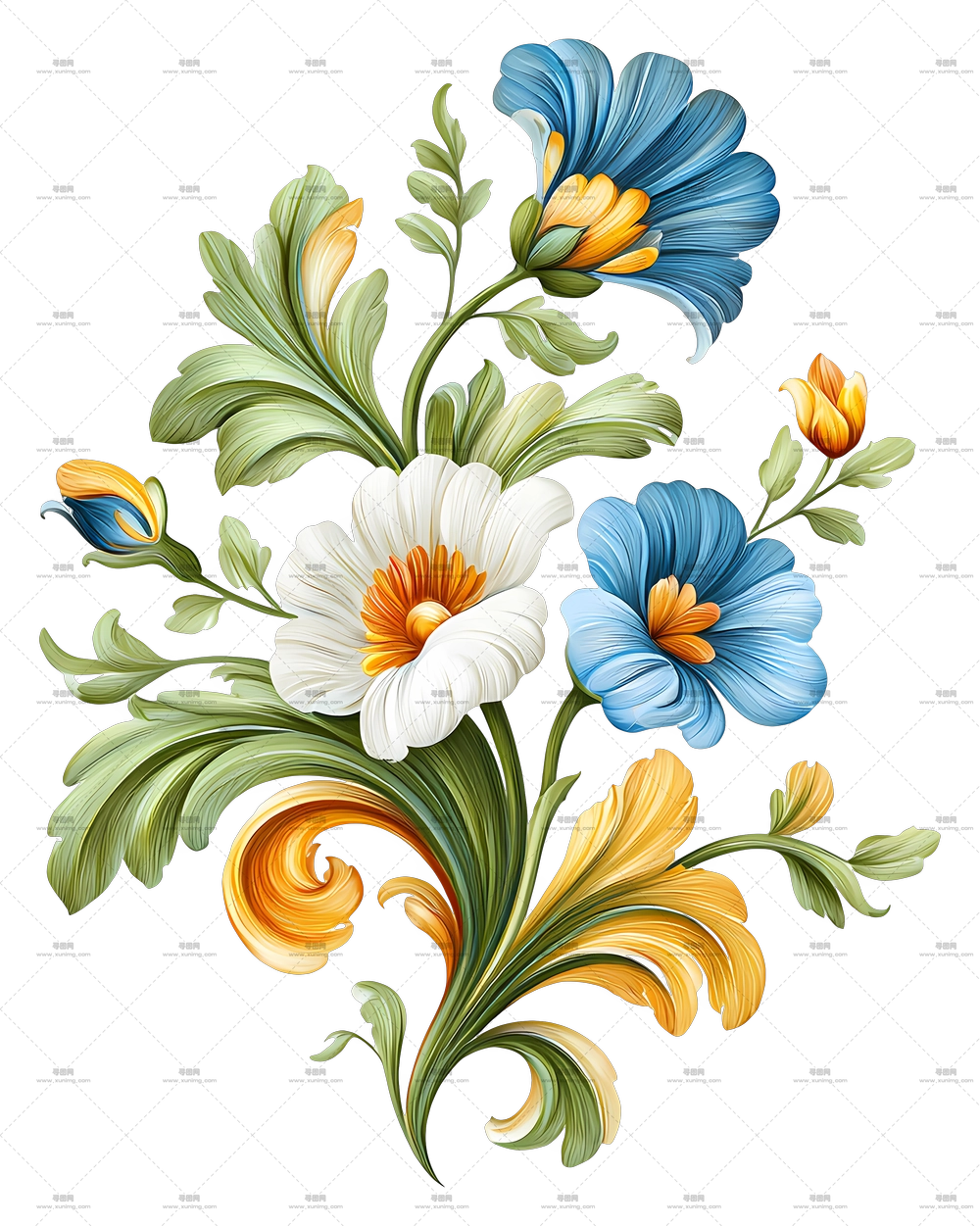角落花卉布置 – 多彩花卉束插画PNG免抠图预览图