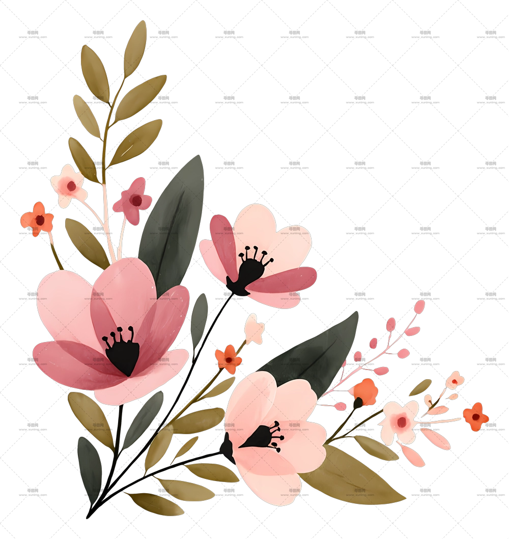淡粉色花角 – 多彩花束PNG免抠图预览图