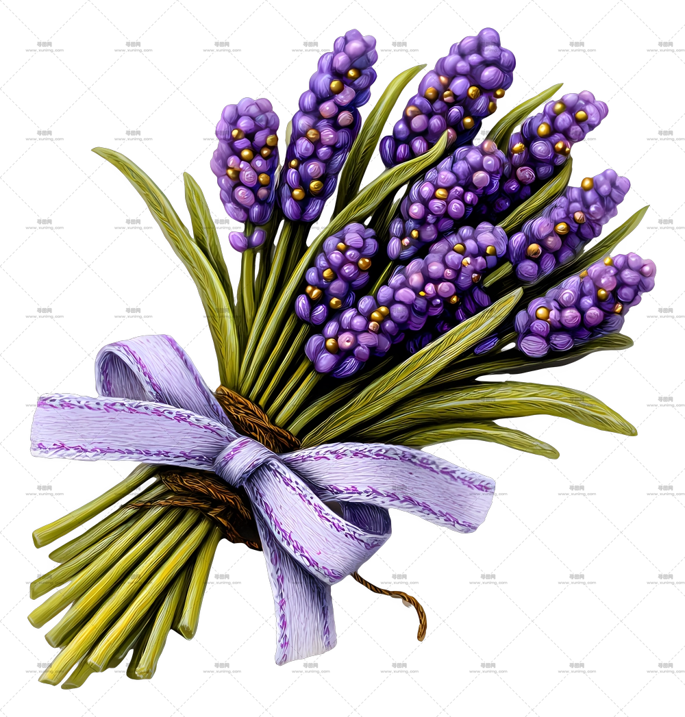 薰衣草束 – 带丝带的薰衣草花束PNG免抠图预览图