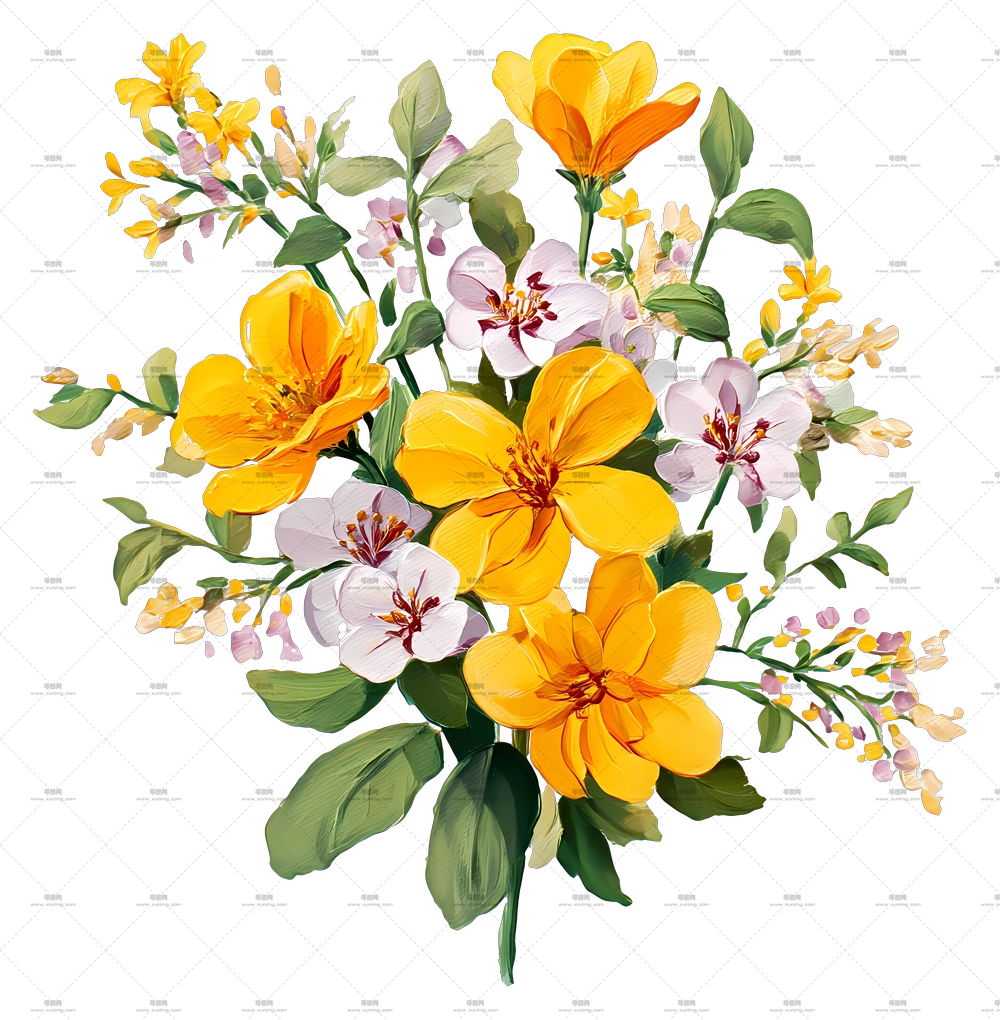 花朵角落黄色 – 美丽的黄白花束PNG免抠图预览图