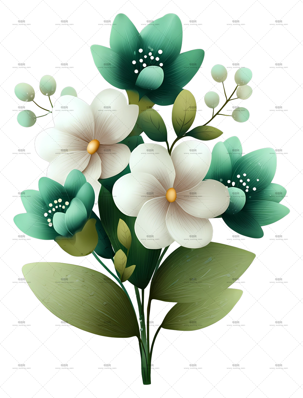 绿色花朵花束 – 美丽的绿白花艺花束PNG免抠图预览图