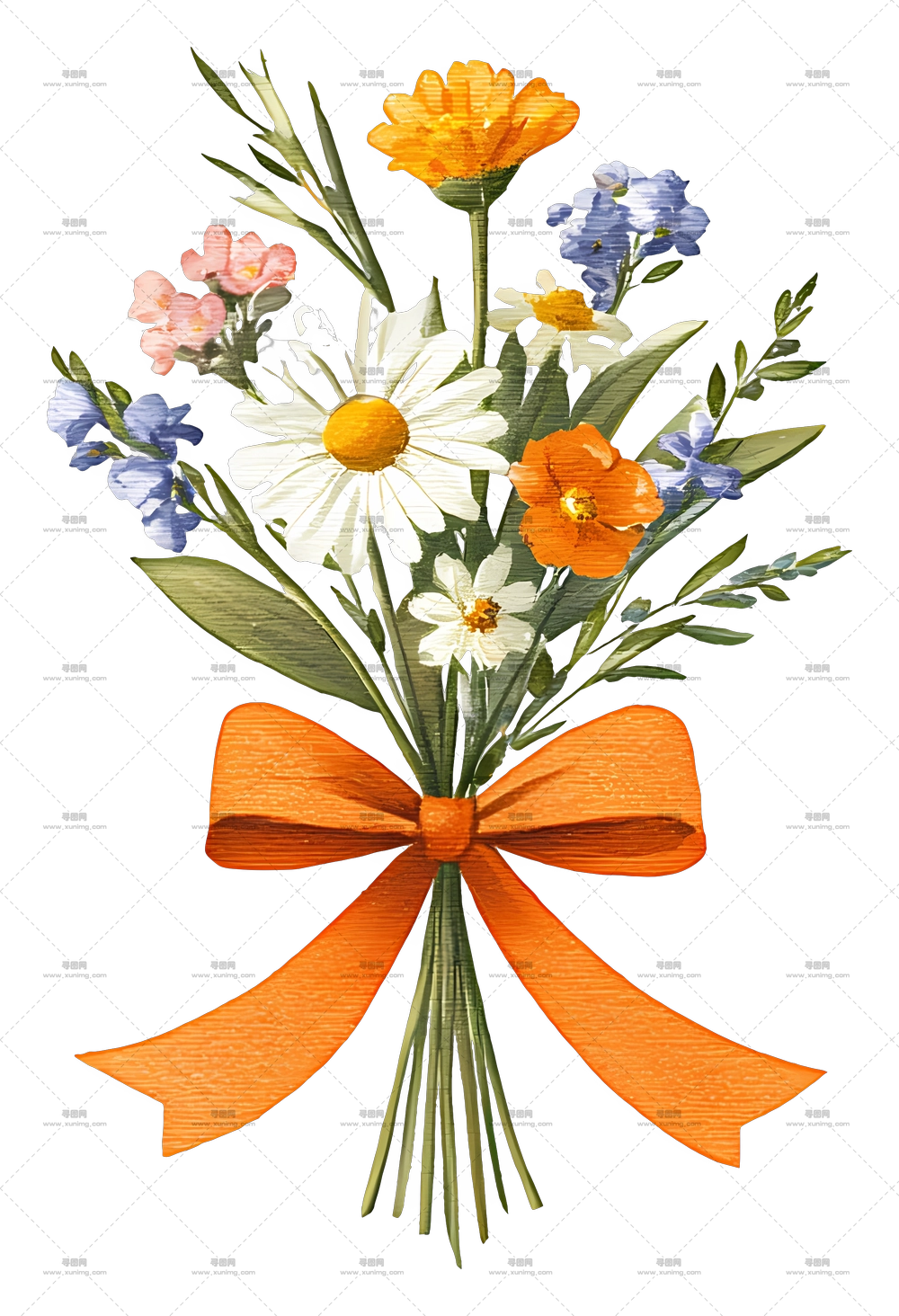 野花束丝带 – 带丝带的鲜花束PNG免抠图预览图