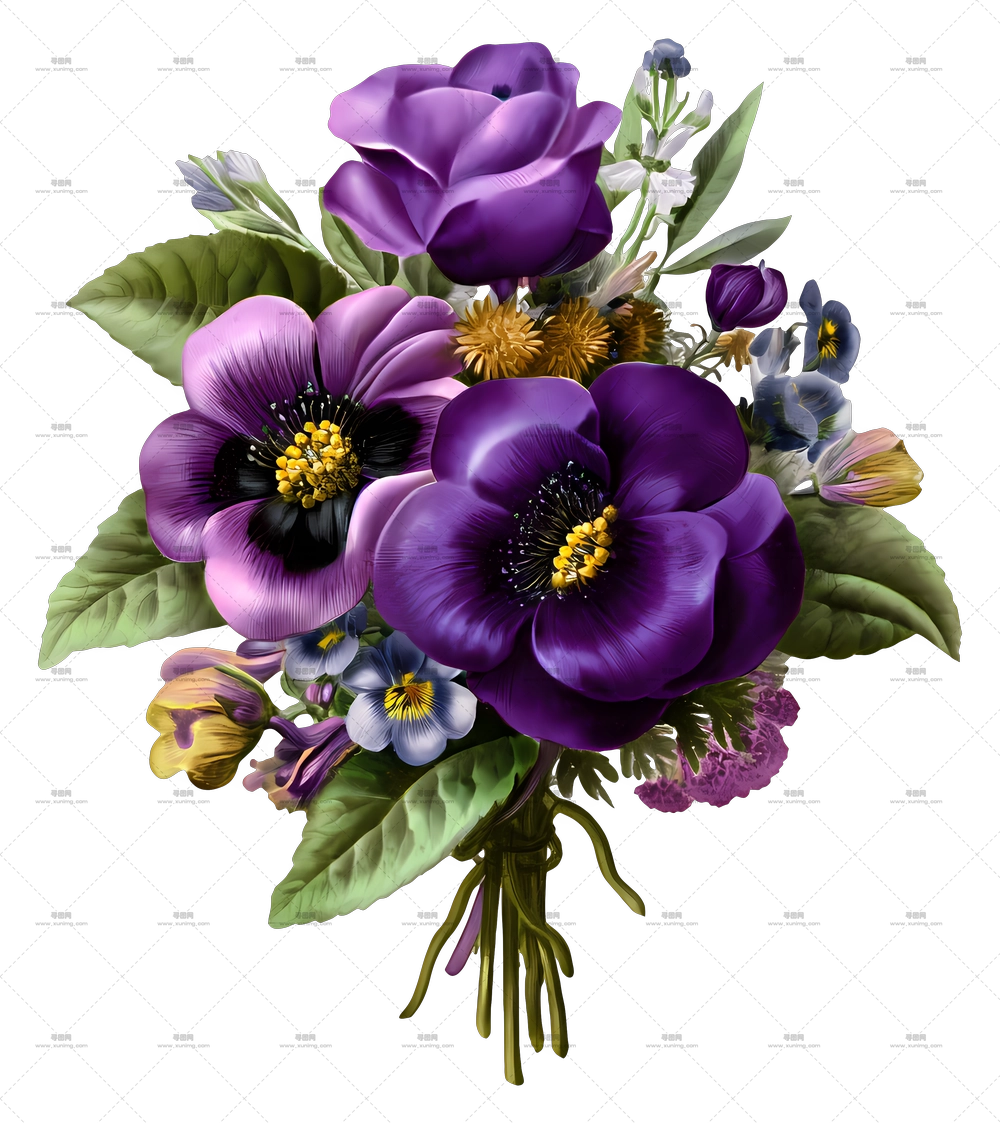 紫色花朵艺术 – 优雅紫色花束PNG免抠图预览图