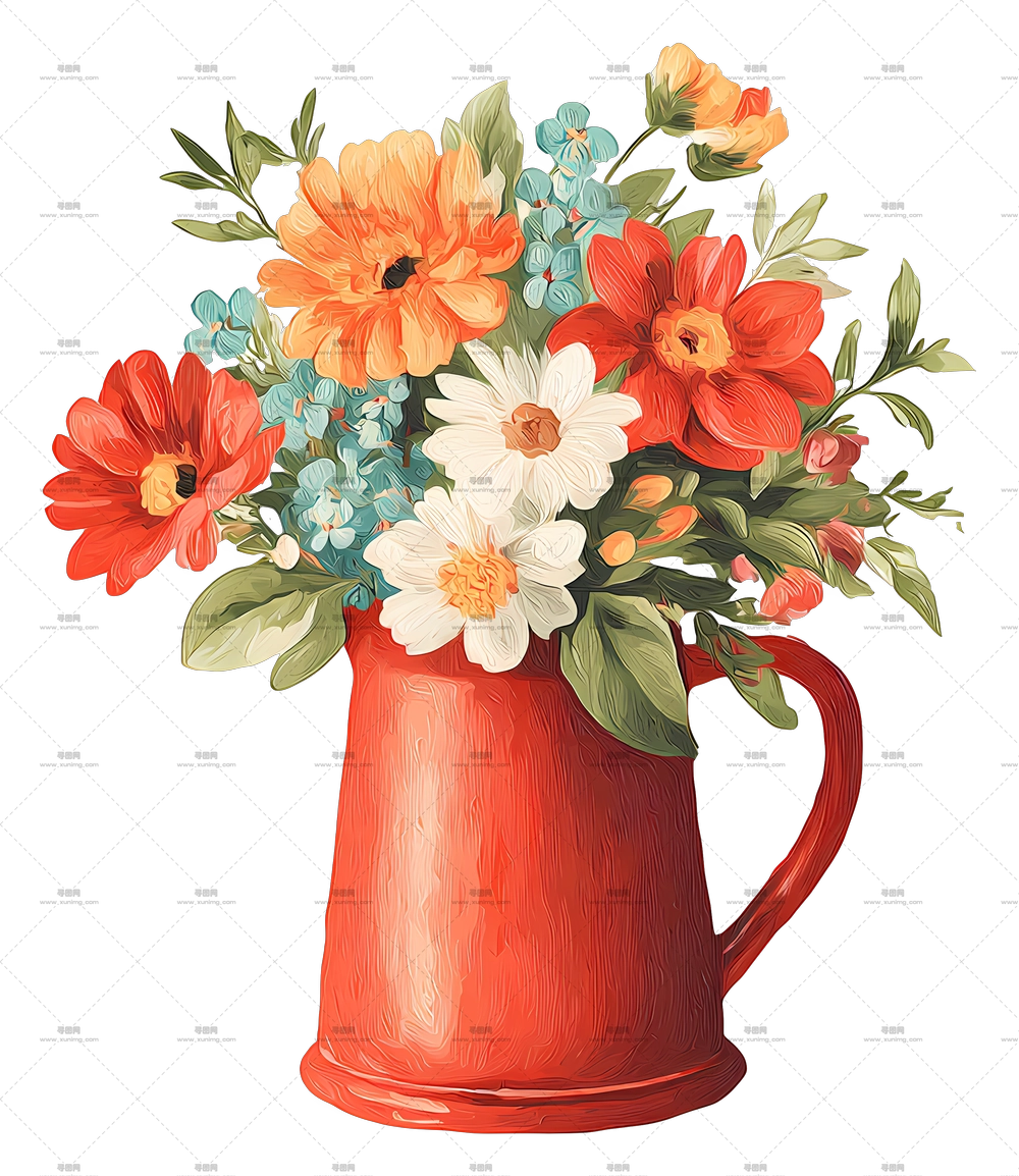 杯中花束 – 红色花瓶中的花束PNG免抠图预览图