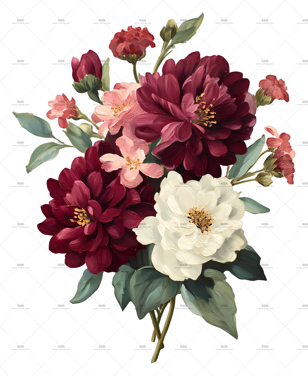 酒红色花束 – 美丽花卉花束PNG免抠图预览图
