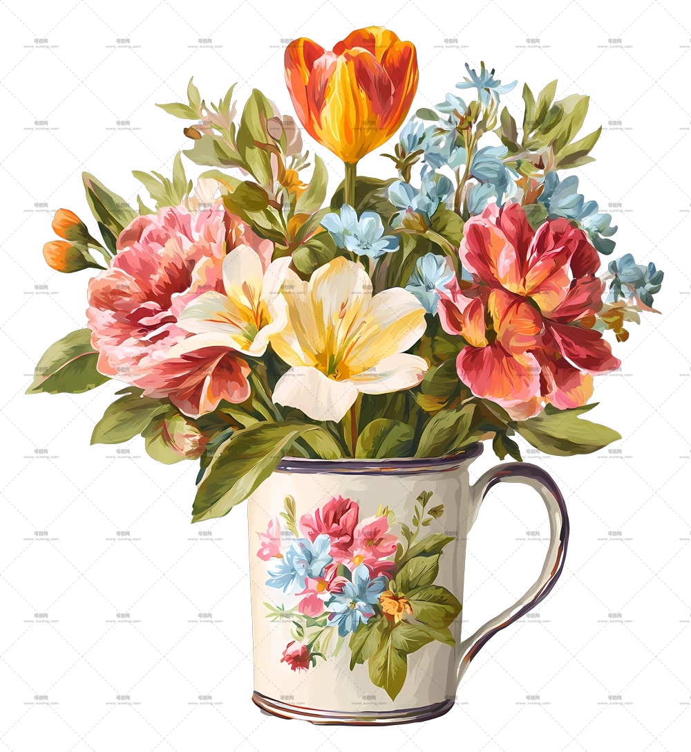 杯中花束 – 杯中多彩花束PNG免抠图预览图