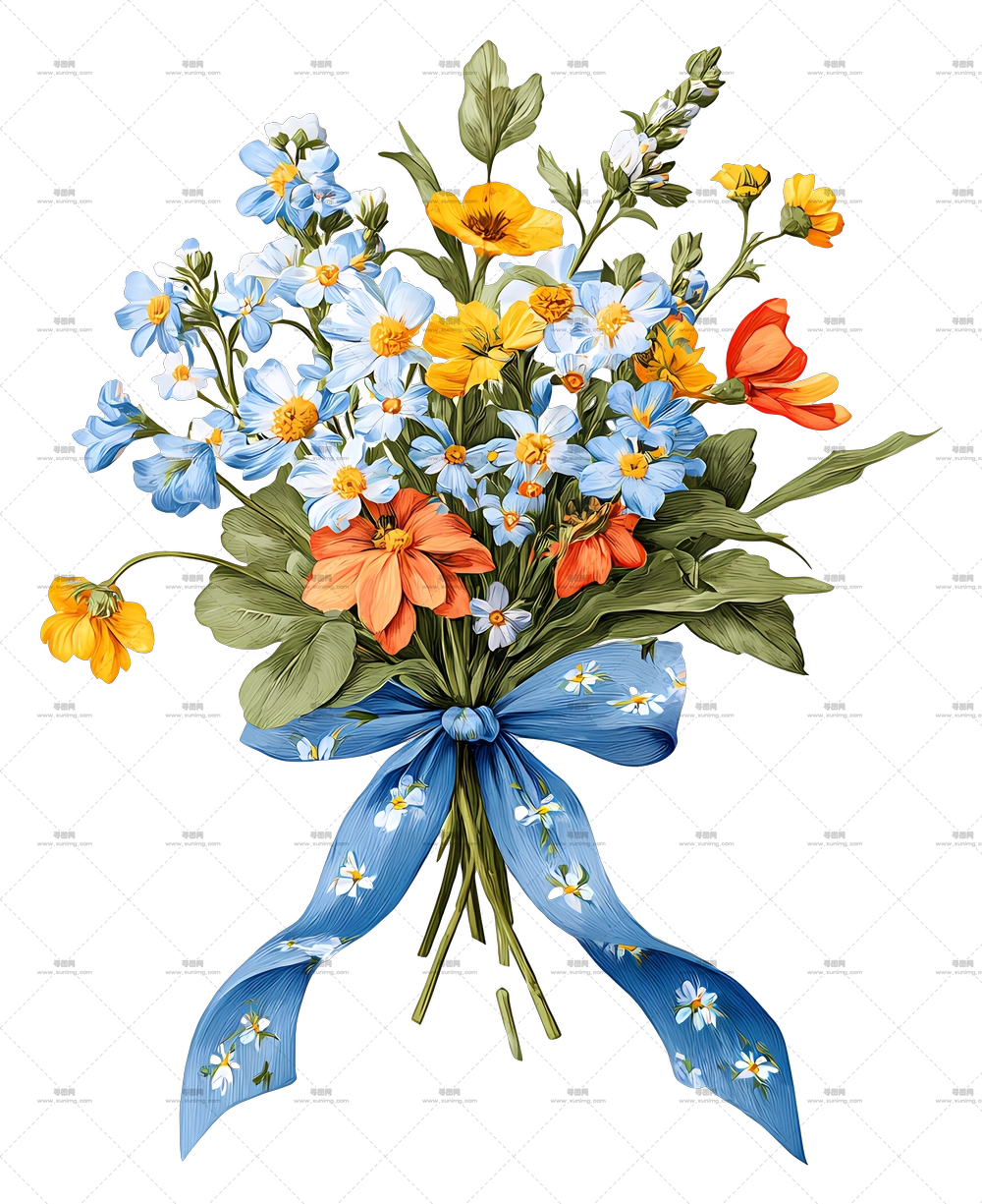 野花束丝带 – 多彩花卉束PNG免抠图预览图
