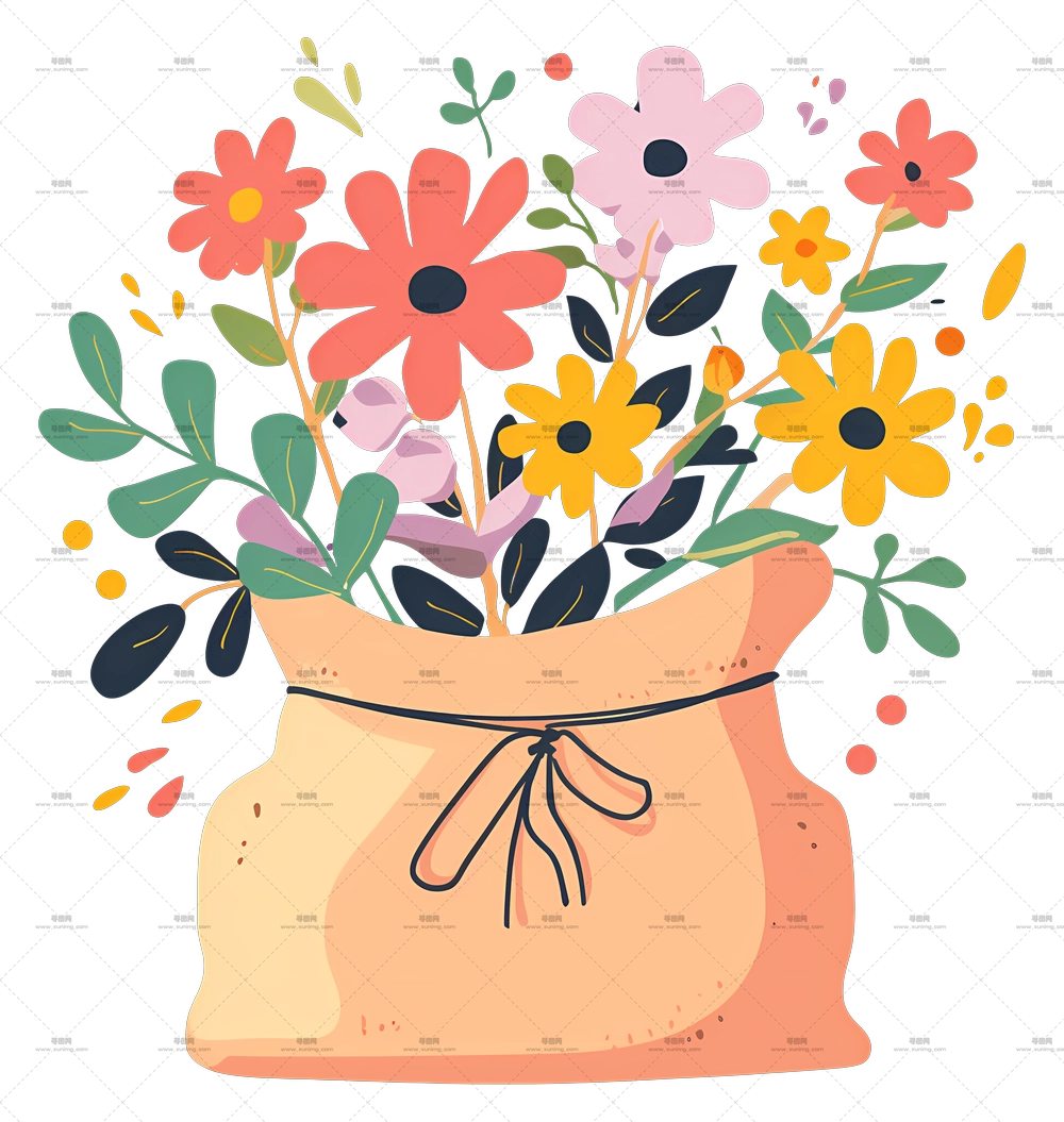 花袋 – 袋装彩色花束PNG免抠图预览图