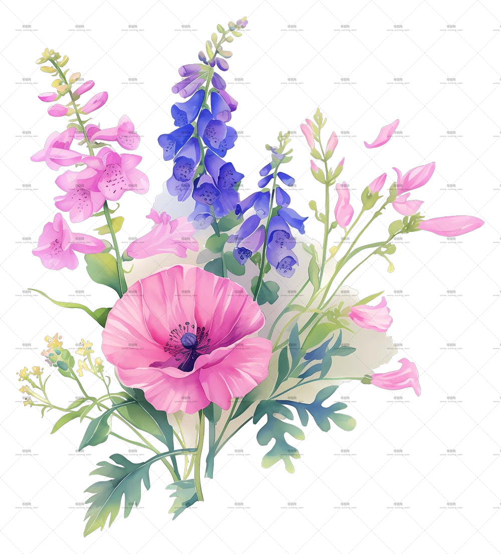 野花束 – 粉色和紫色花朵的美丽花束PNG免抠图预览图