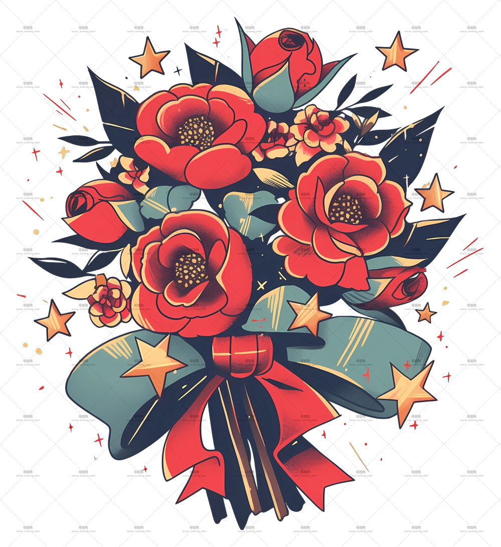 花束纹身 – 美丽花卉束PNG免抠图预览图