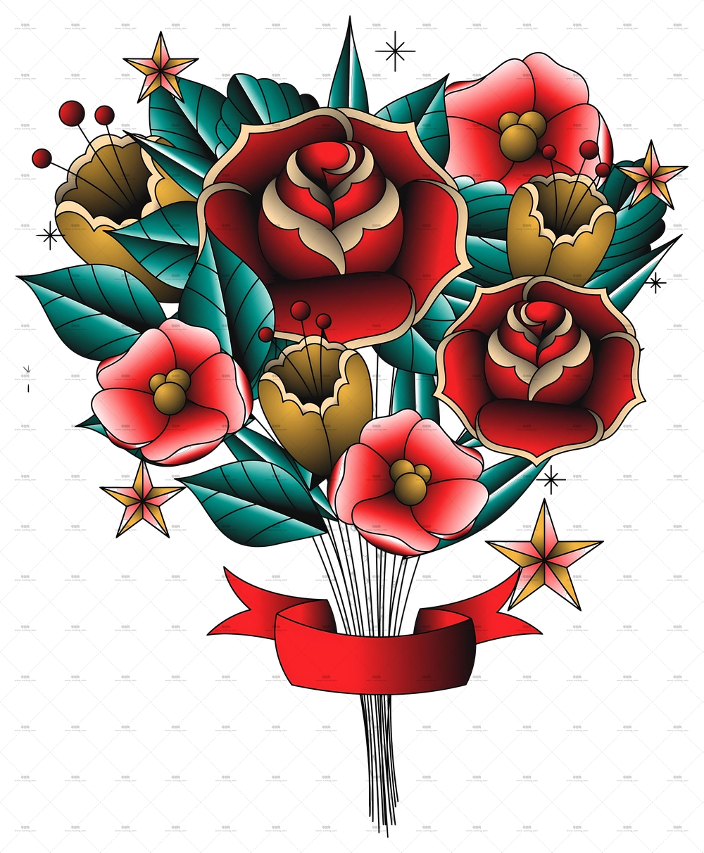 花束纹身 – 多彩花束PNG免抠图预览图