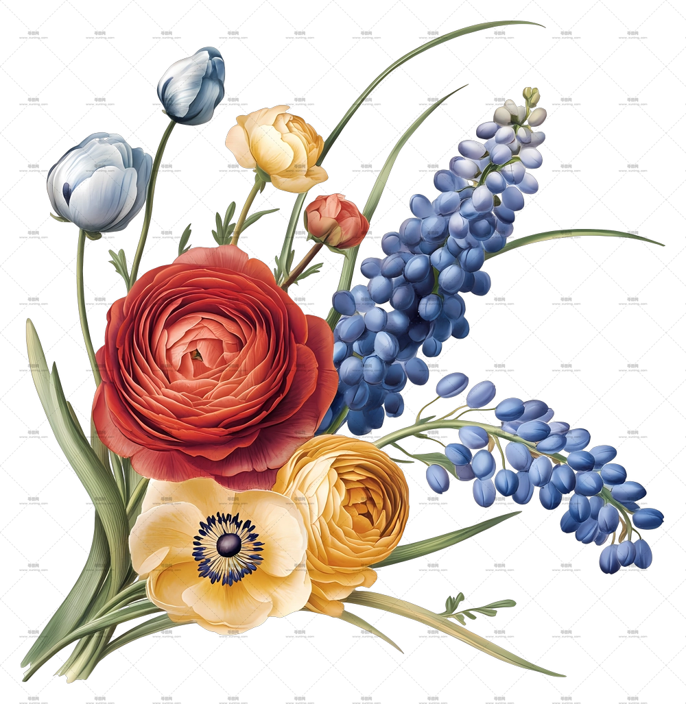 优雅之花 – 多彩花束PNG免抠图预览图