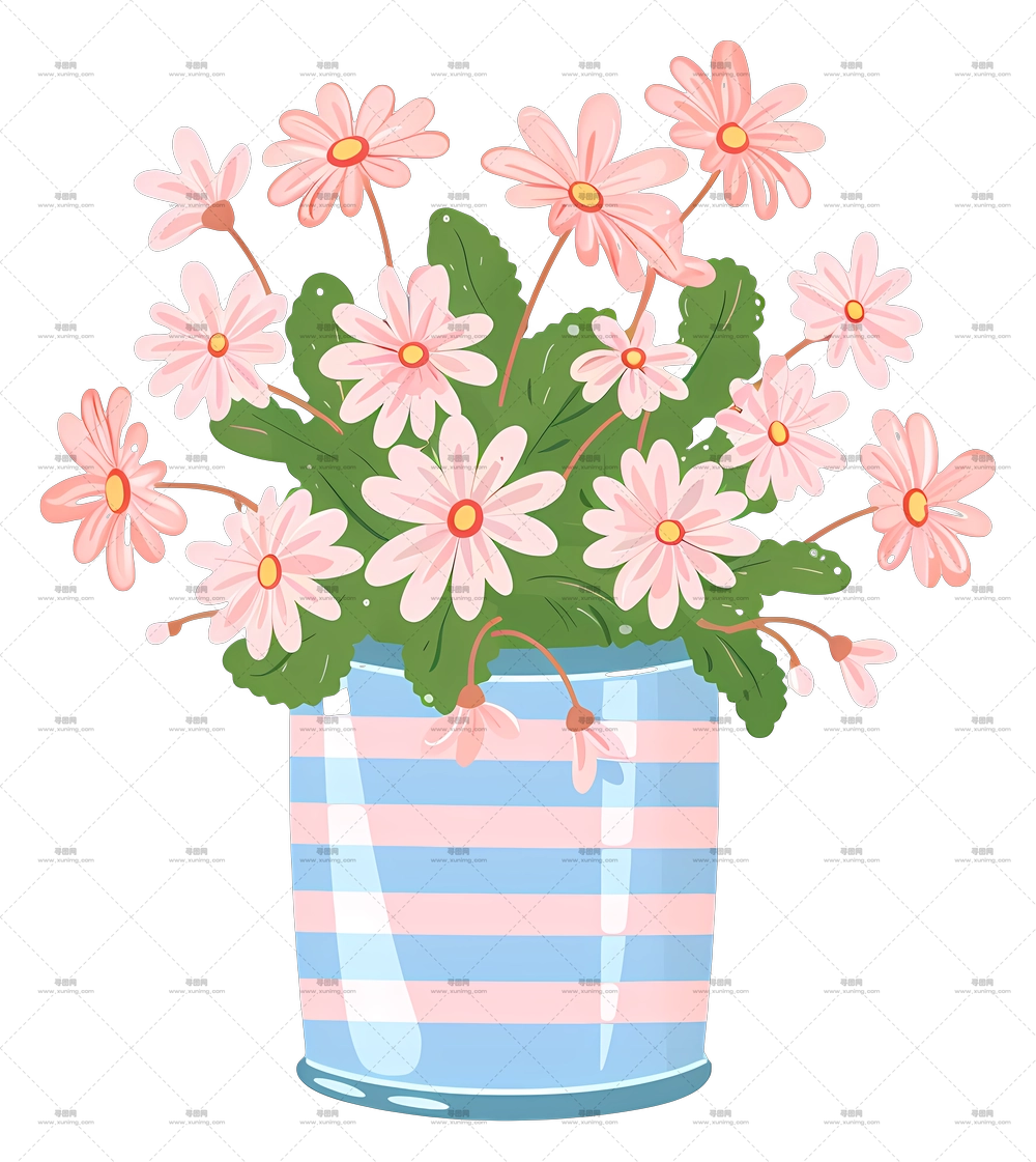 雏菊束 – 玻璃瓶中的粉白花束PNG免抠图预览图