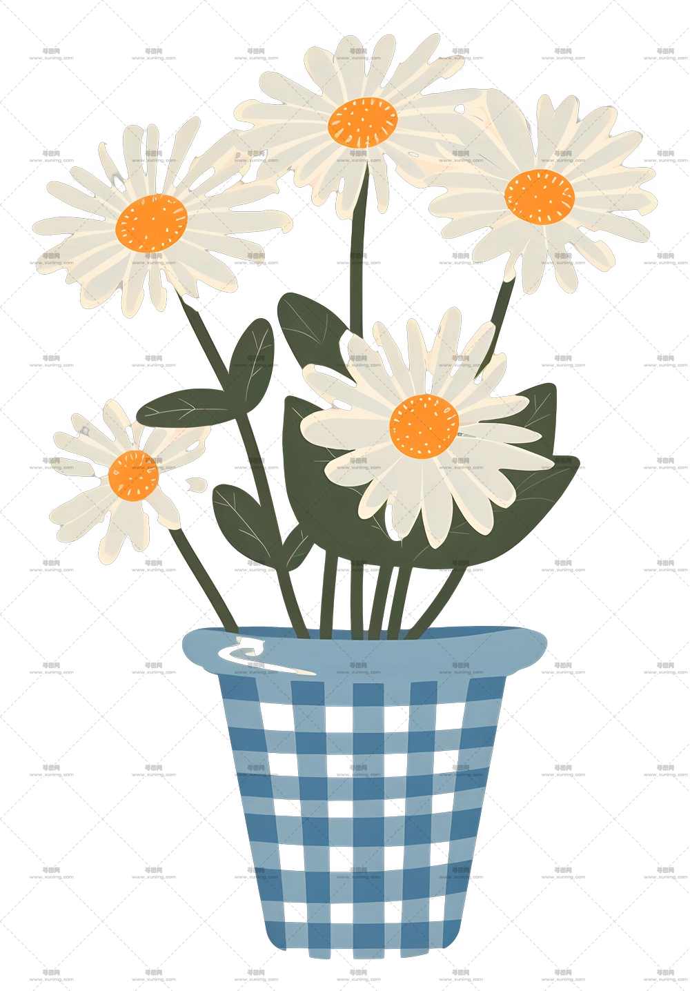 花盆中的达莉花 – 带有图案花瓶的达莉花束插画PNG免抠图预览图