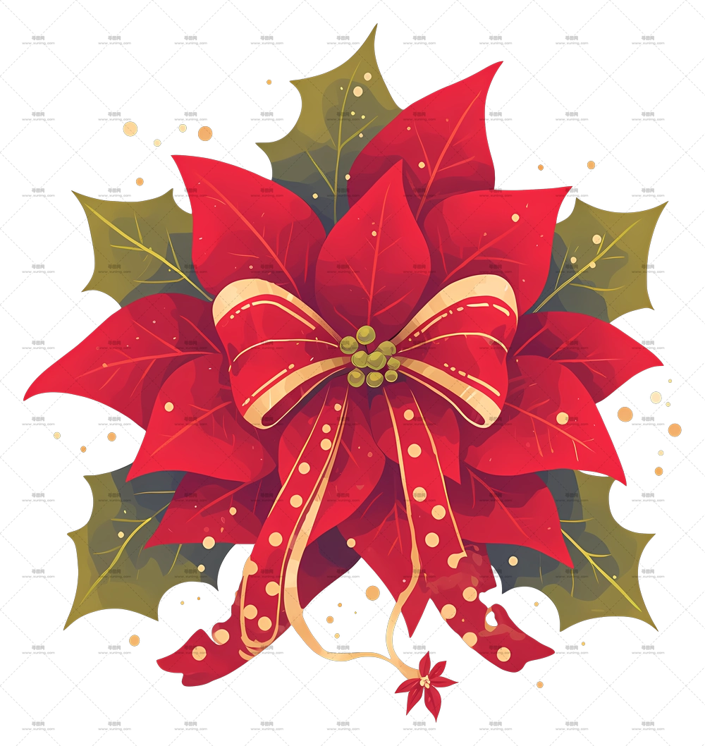 圣诞一品红花 – 红丝带一品红花束PNG免抠图预览图