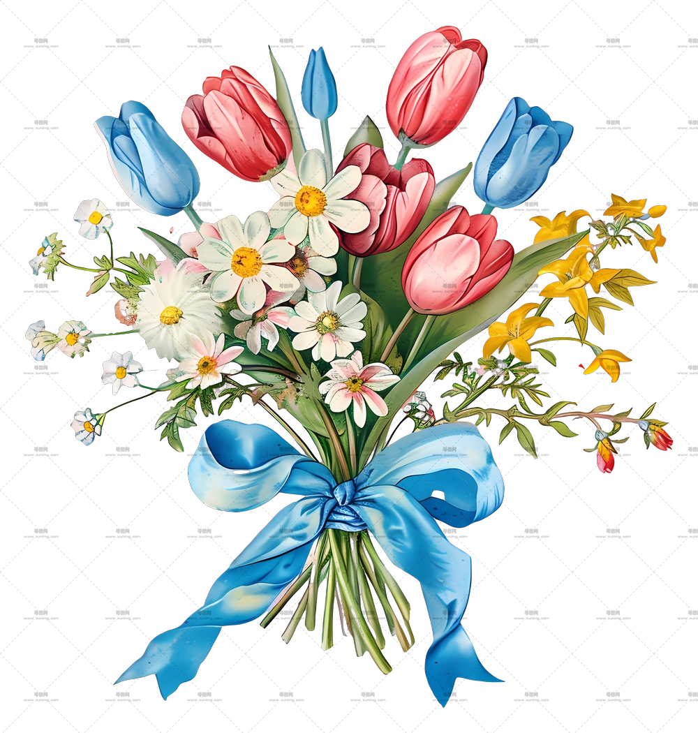 花与花束 – 丝带彩色花束PNG免抠图预览图