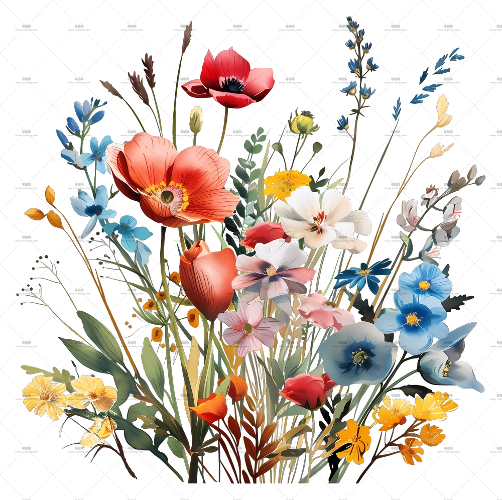 春日背景 – 色彩鲜艳的野生花束PNG免抠图预览图 春日背景 – 色彩鲜艳的野生花束PNG免抠图预览图