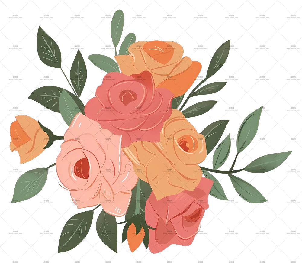 玫瑰花 – 带叶子的美丽玫瑰束PNG免抠图预览图