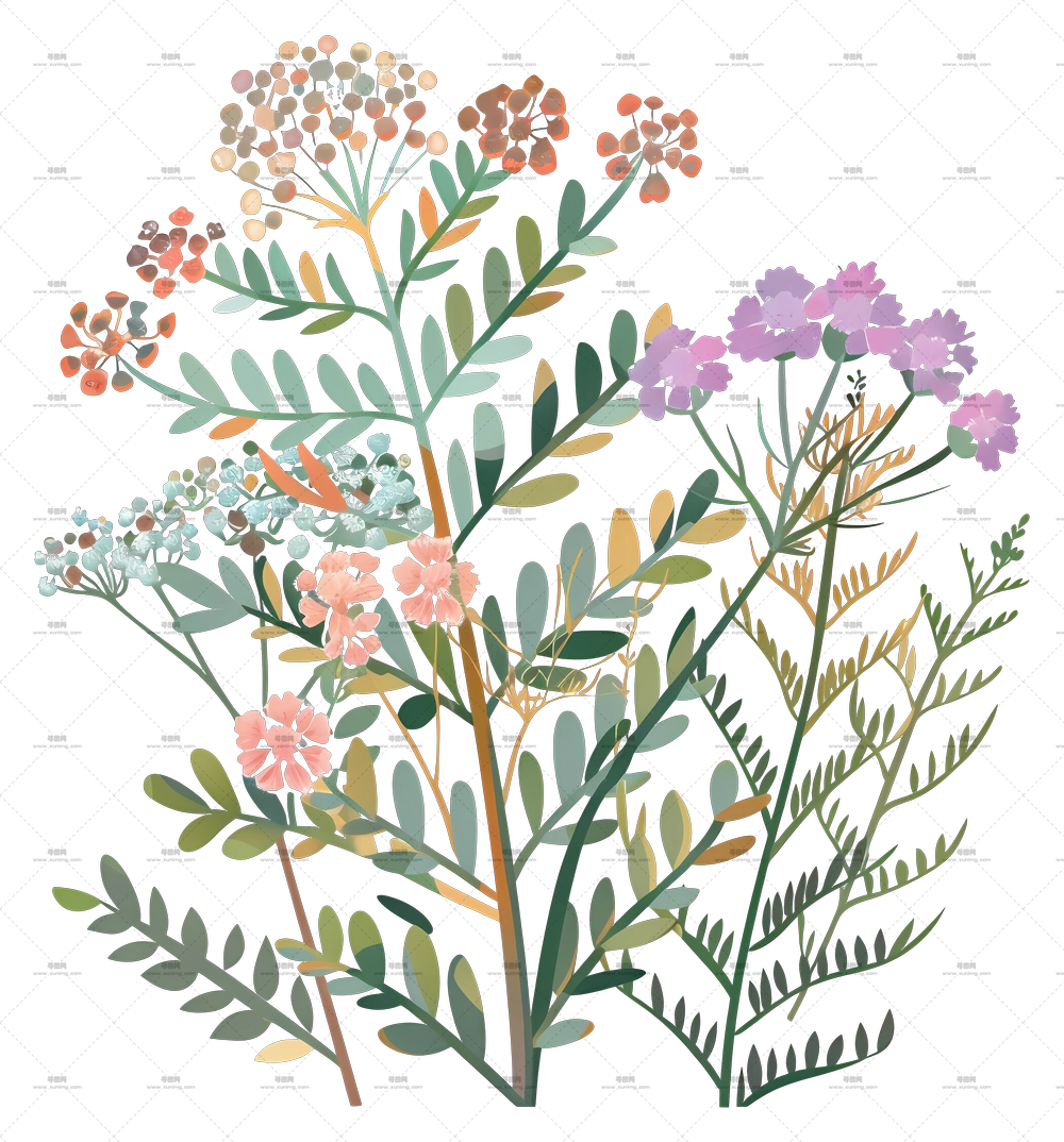 小花朵 – 淡彩色野花束插画PNG免抠图预览图