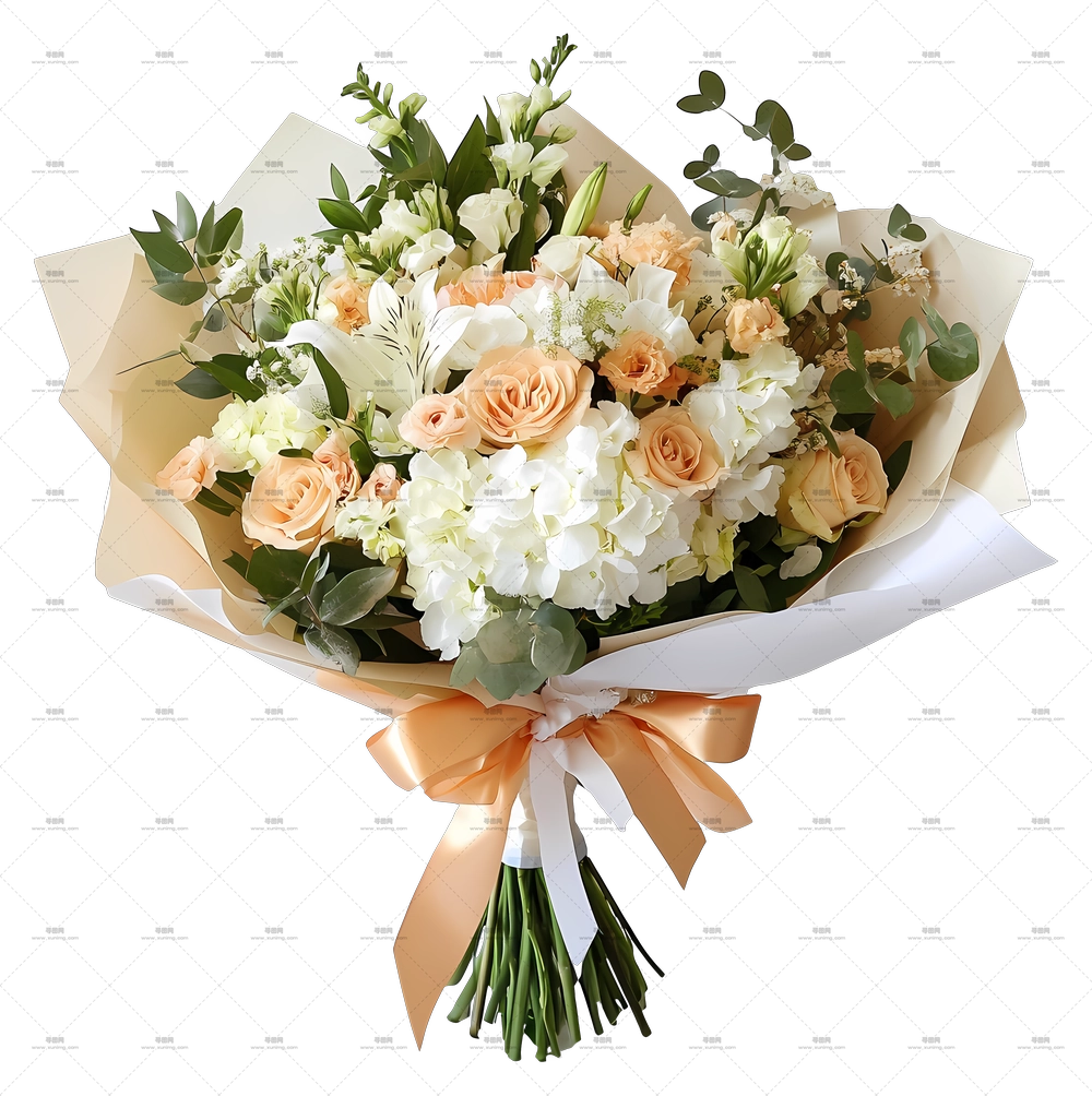 生日花 – 美丽带丝带的花束PNG免抠图预览图