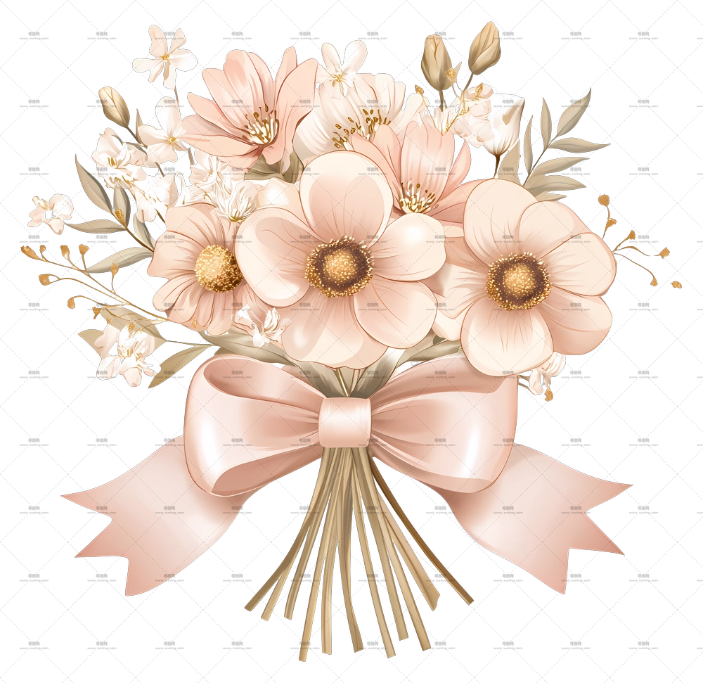 生日鲜花 – 带丝带装饰的精美花束PNG免抠图预览图