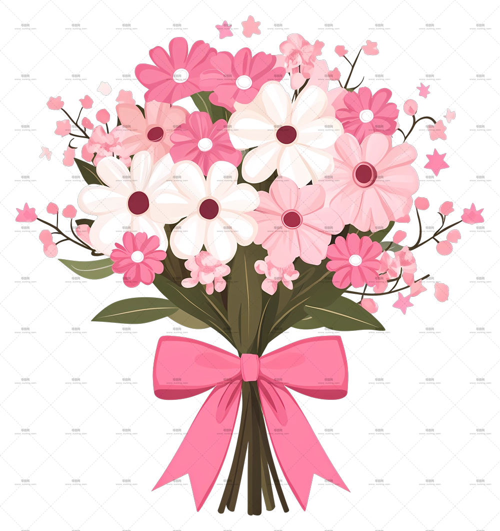 生日鲜花 – 粉白花束PNG免抠图预览图