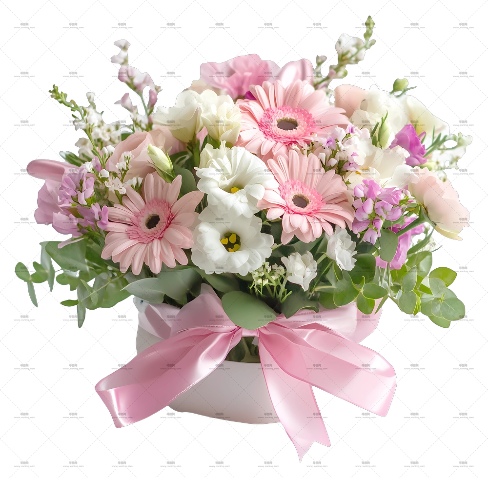 生日鲜花 – 粉色丝带美丽花束PNG免抠图预览图