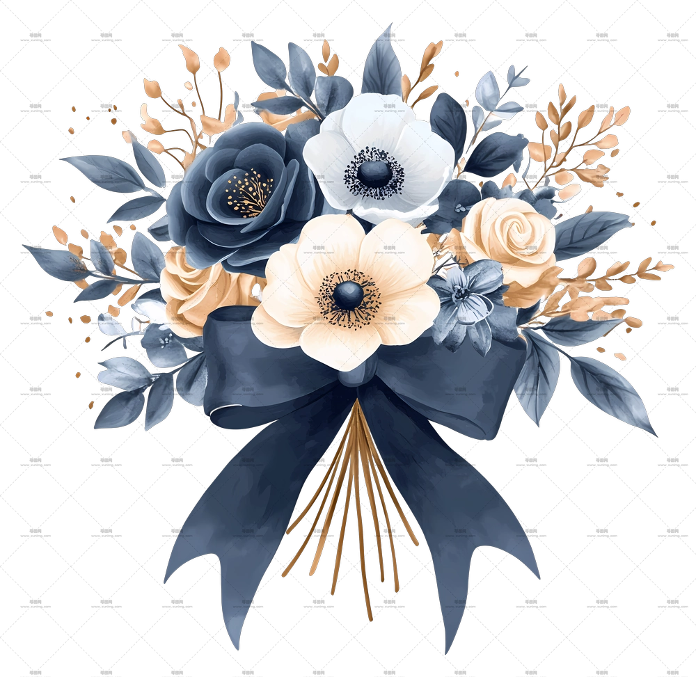 生日鲜花 – 带丝带优雅花束PNG免抠图预览图