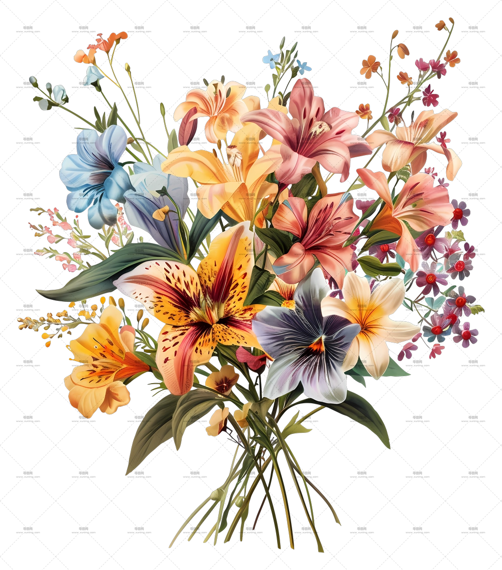 一束花 – 美丽的多彩花卉花束PNG免抠图预览图