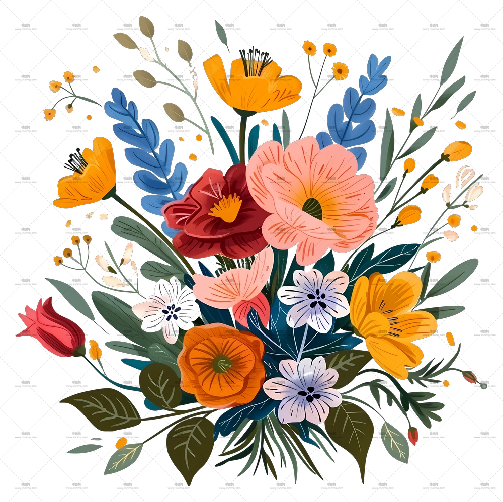 一束鲜花 – 充满活力的春季花卉花束PNG免抠图预览图