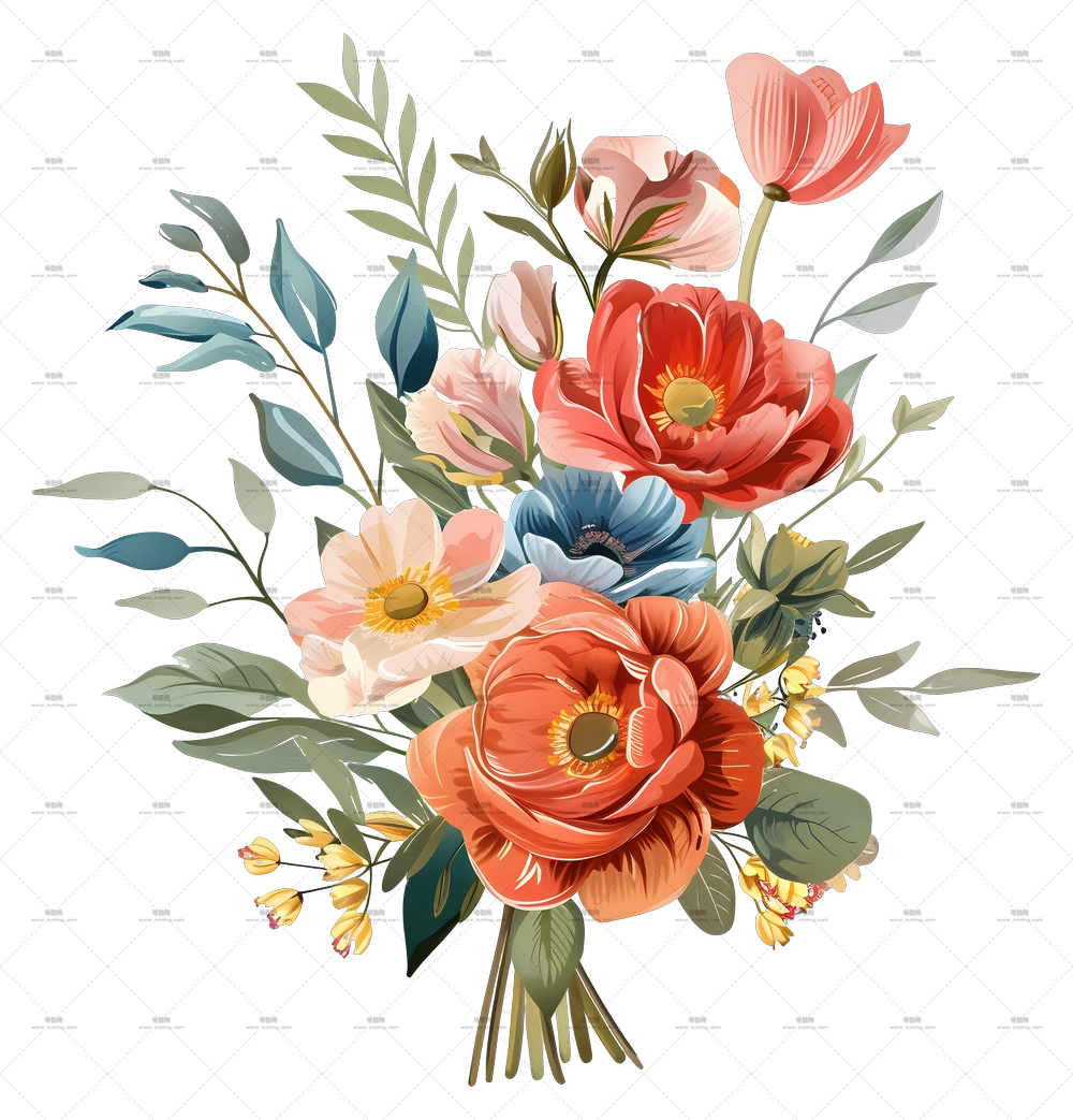 一束鲜花 – 精美的花卉花束插画PNG免抠图预览图