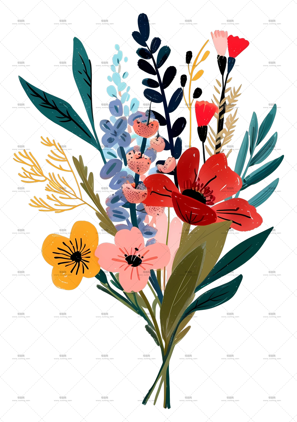 混合花束 – 美丽多彩的花束插画PNG免抠图预览图