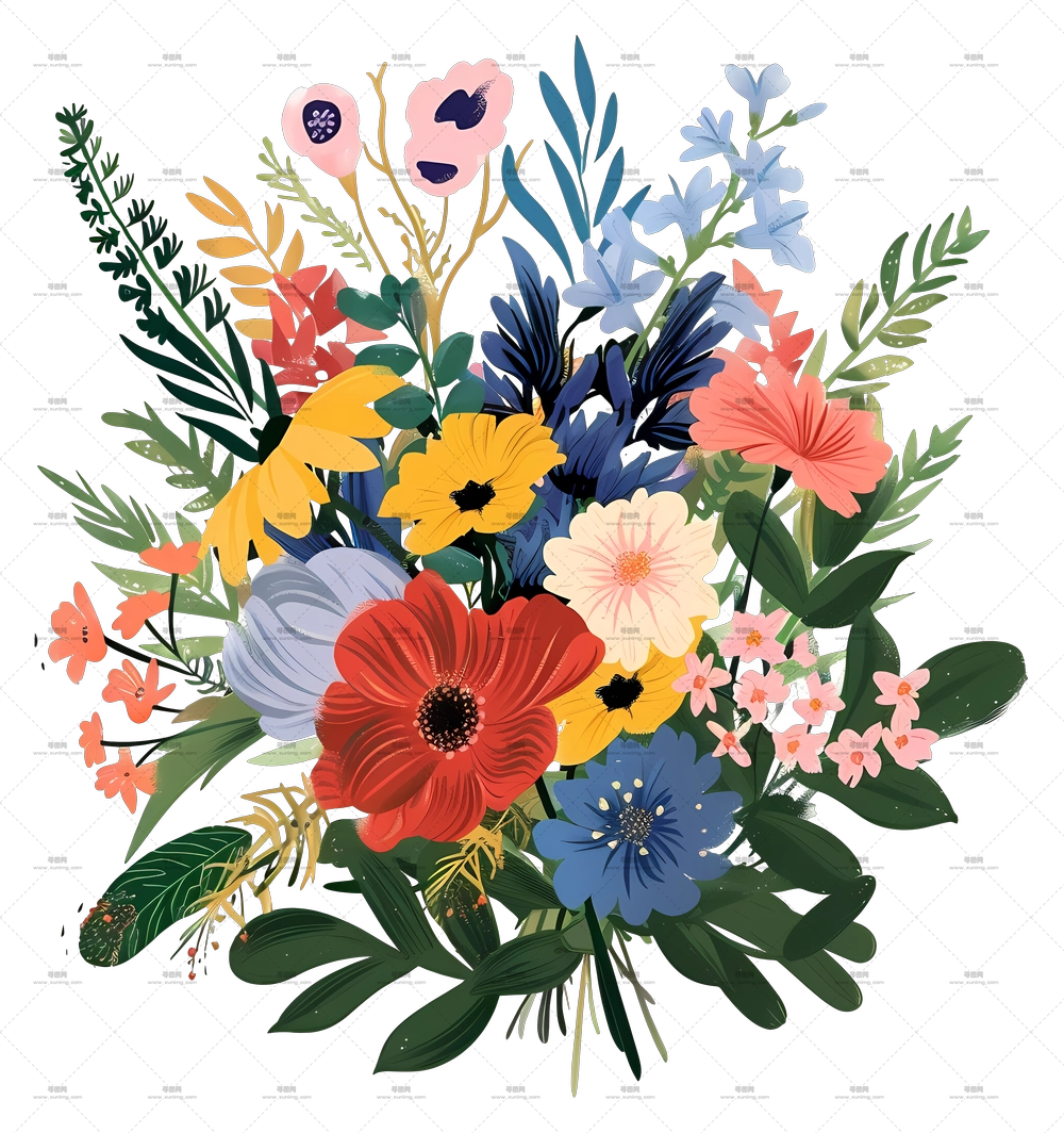 混合花束 – 鲜艳多彩的野生花卉花束PNG免抠图预览图