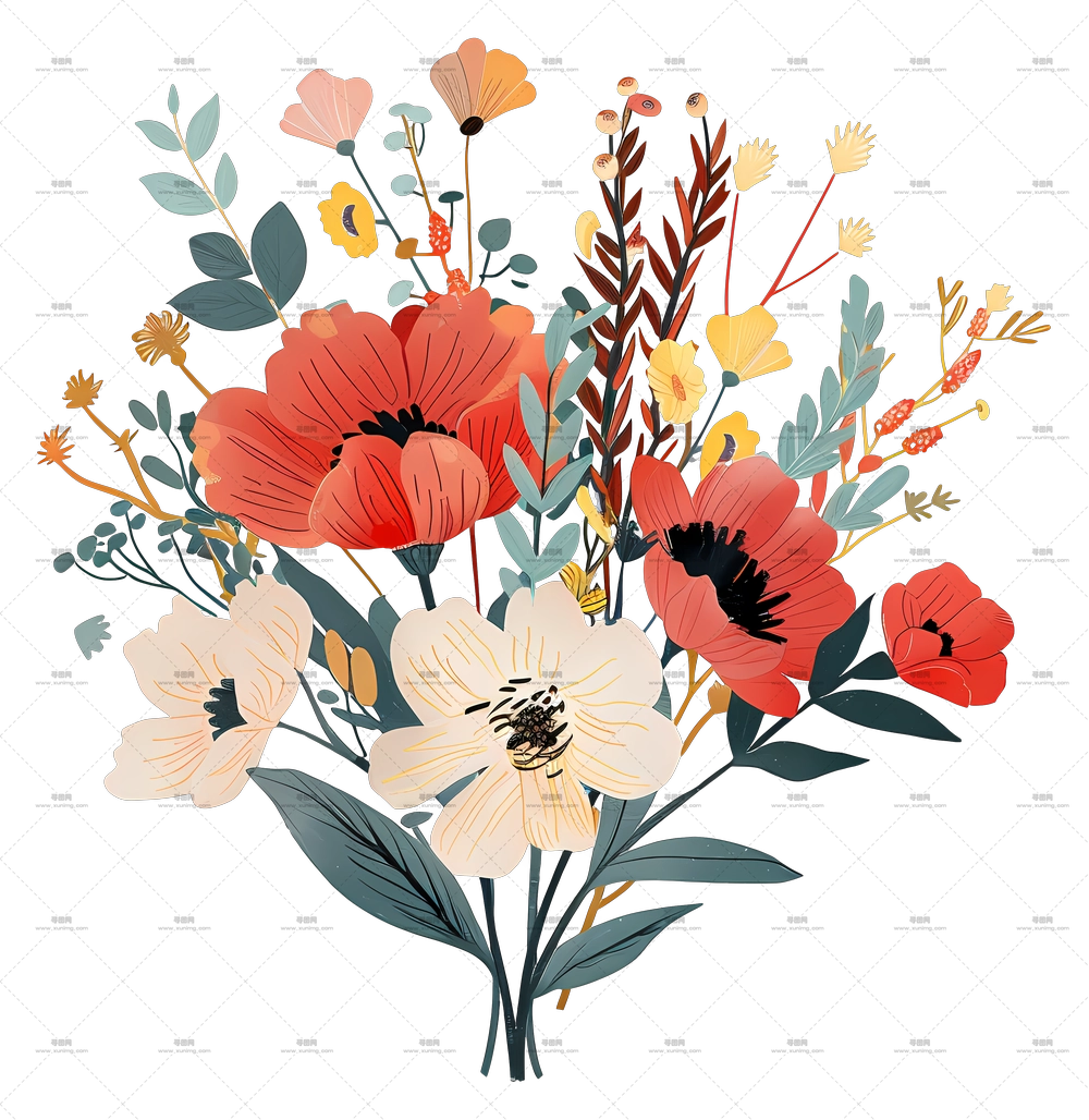 鲜花束 – 生机勃勃的鲜花插画PNG免抠图预览图