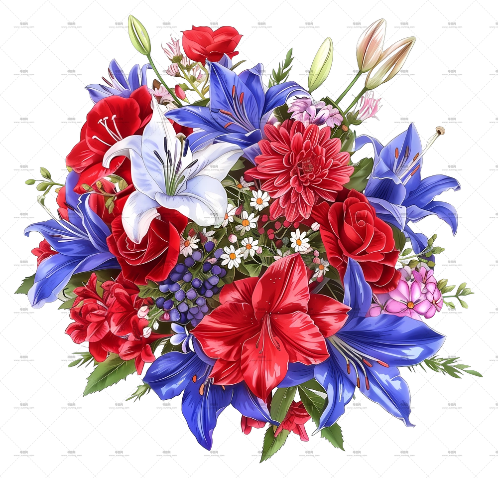 独立日 – 精美的花卉束插画PNG免抠图预览图