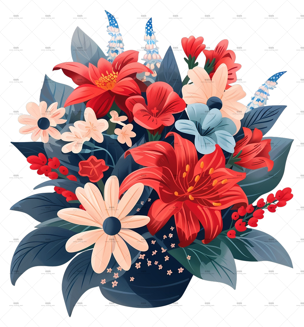 月日 – 色彩鲜艳的花束插画PNG免抠图预览图