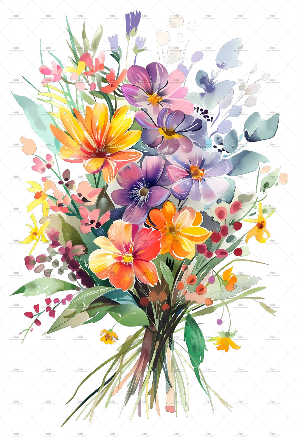 多彩花束插画PNG免抠图预览图