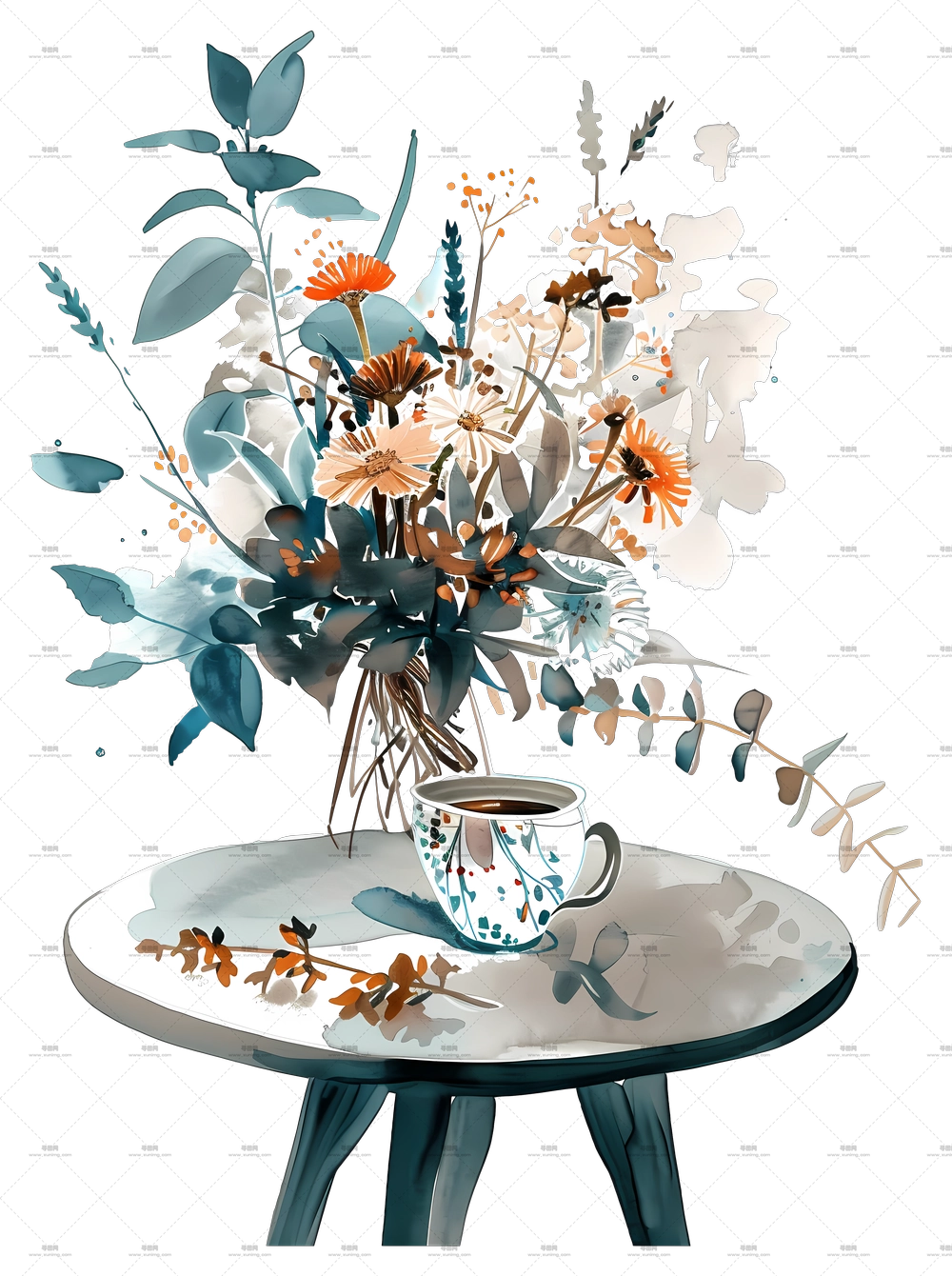 桌子 – 桌上的花束插图PNG免抠图预览图