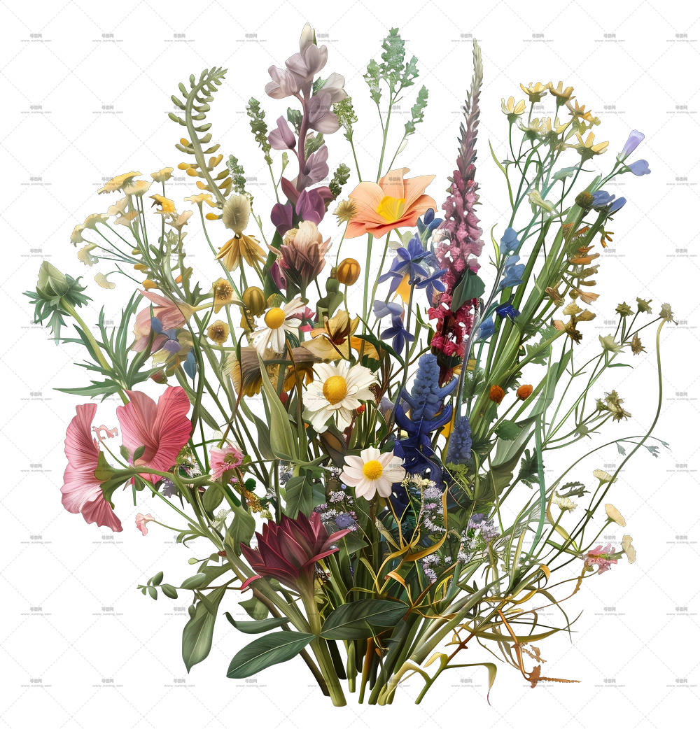 仲夏 – 色彩缤纷的野花束插画PNG免抠图预览图
